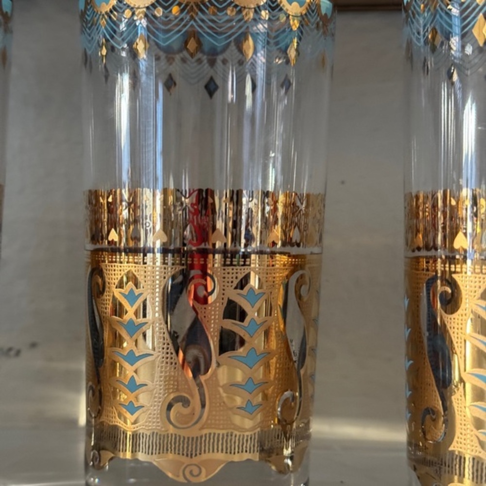 Culver Signed Saratoga Turquoise and 22-Karat Gold Highball Glasses (Set of 4) - Picture 8 of 8